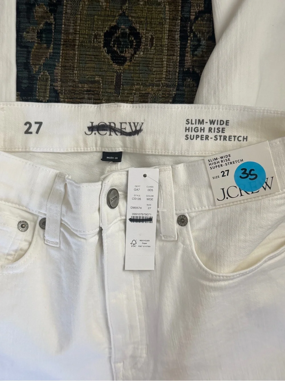 NWT J.Crew Slim-Wide High Rise Super-Stretch White Jeans Size 27